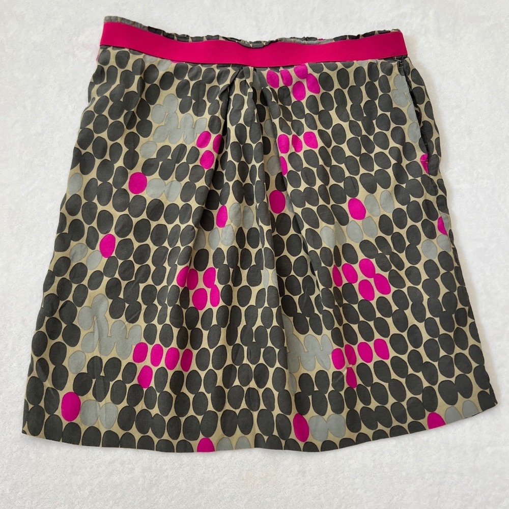 Boden Mini Skirt Grey Pink Pebble Print Grosgrain Waist Pockets Size US 8L